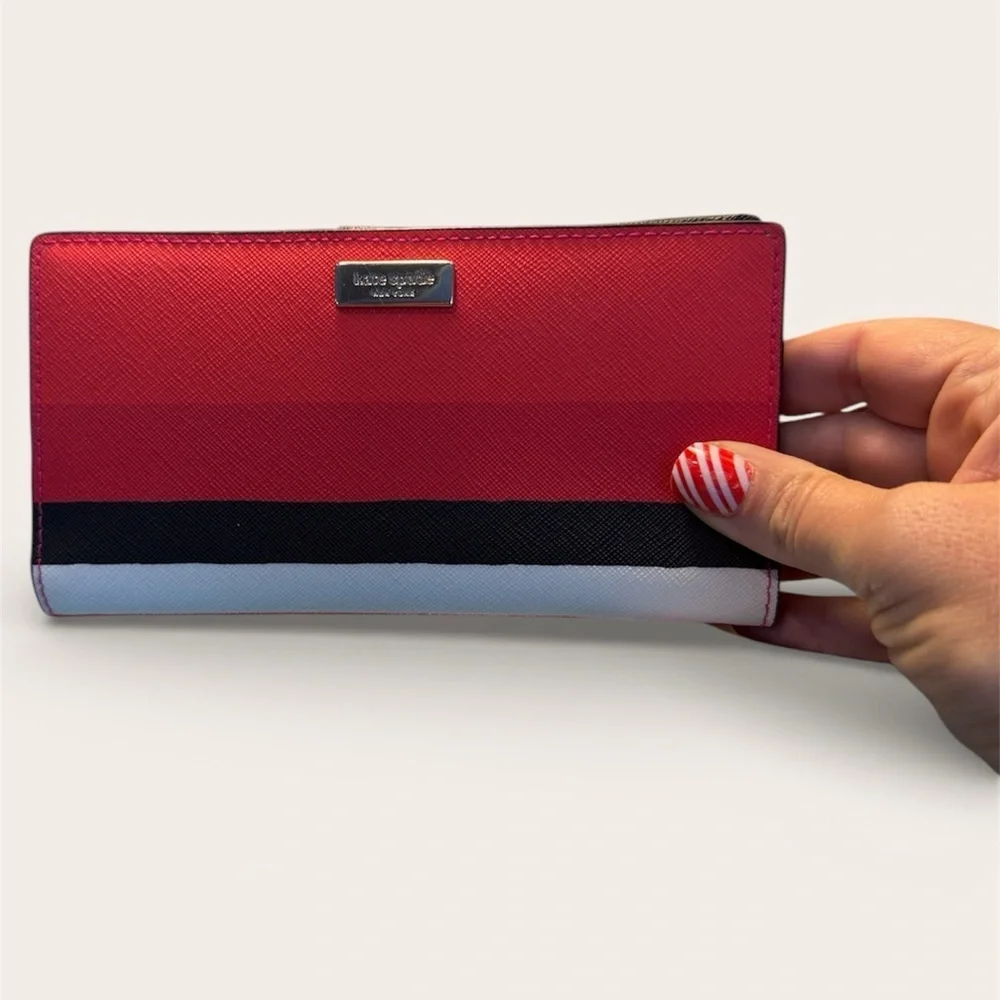 Kate Spade Tricolor Wallet card colder coin purse designer clutch red pink white